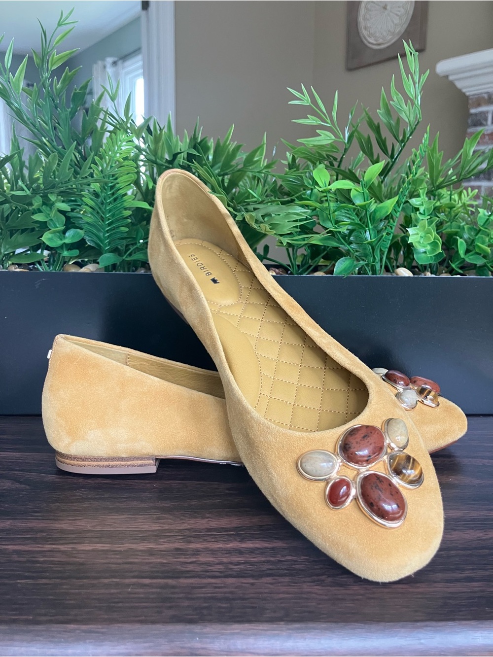 Birdies Suede Jewel-Embellished Flats